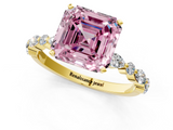 Yellow gold Fancy Pink Asscher  Solitaire with Side Stones on a Pavé Band and Four-Prong Setting_1