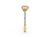 Yellow gold Fancy Pink Asscher  Solitaire with Side Stones on a Pavé Band and Four-Prong Setting_2