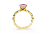 Yellow gold Fancy Pink Asscher  Solitaire with Side Stones on a Pavé Band and Four-Prong Setting_3