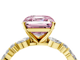 Yellow gold Fancy Pink Asscher  Solitaire with Side Stones on a Pavé Band and Four-Prong Setting_4
