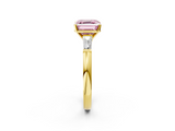 Yellow gold Fancy Pink Asscher  Solitaire with Tapered Baguette Side Stones on a Classic Band with Four-Prong Setting_2