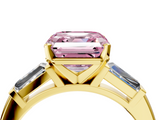 Yellow gold Fancy Pink Asscher  Solitaire with Tapered Baguette Side Stones on a Classic Band with Four-Prong Setting_4