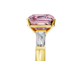 Yellow gold Fancy Pink Asscher  Solitaire with Tapered Baguette Side Stones on a Classic Band with Four-Prong Setting_5