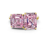 Yellow gold Fancy Pink Asscher  and Emerald Cut Toi Moi Ring with Prong Setting_46