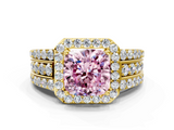 Yellow gold Fancy Pink Cushion -Cut Halo Diamond Ring with Split Shank and Four-Prong Setting_71
