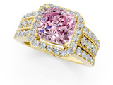 Yellow gold Fancy Pink Cushion -Cut Halo Diamond Ring with Split Shank and Four-Prong Setting_72