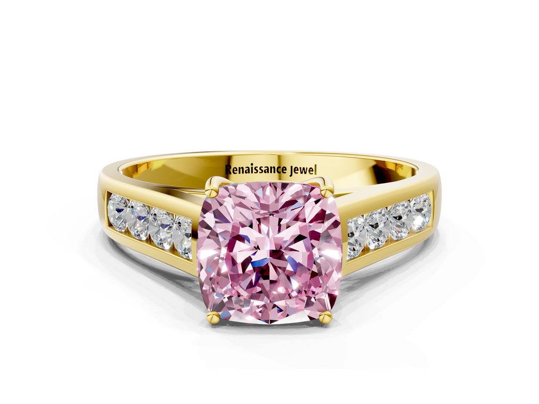 Yellow gold Fancy Pink Cushion  Brilliant Channel-Set Solitaire Ring with Four-Prong Setting_37