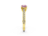 Yellow gold Fancy Pink Cushion  Brilliant Cut Diamond Engagement Ring with Pavé Band and Four-Prong Setting_51
