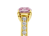 Yellow gold Fancy Pink Cushion  Brilliant Cut Diamond Engagement Ring with Pavé Band and Four-Prong Setting_54