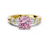 Yellow gold Fancy Pink Cushion  Brilliant Cut Diamond Five-Stone Prong Set Engagement Ring with Channel Band_3