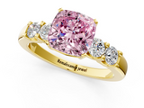 Yellow gold Fancy Pink Cushion  Brilliant Cut Diamond Five-Stone Prong Set Engagement Ring with Channel Band_4
