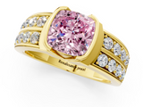 Yellow gold Fancy Pink Cushion  Brilliant Diamond Channel Set Wide Band Ring with Bezel Setting_21
