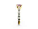 Yellow gold Fancy Pink Cushion  Brilliant Diamond Solitaire with Pavé Band and Four-Prong Setting 3