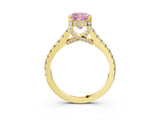Yellow gold Fancy Pink Cushion  Brilliant Diamond Solitaire with Pavé Band and Four-Prong Setting 4
