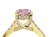 Yellow gold Fancy Pink Cushion  Brilliant Diamond Solitaire with Pavé Band and Four-Prong Setting 5