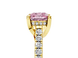 Yellow gold Fancy Pink Cushion  Brilliant Diamond Solitaire with Pavé Band and Four-Prong Setting