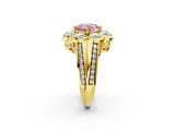 Yellow gold Fancy Pink Cushion  Brilliant Flower Halo Diamond Split Shank Ring_77