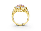 Yellow gold Fancy Pink Cushion  Brilliant Flower Halo Diamond Split Shank Ring_78