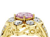 Yellow gold Fancy Pink Cushion  Brilliant Flower Halo Diamond Split Shank Ring_79