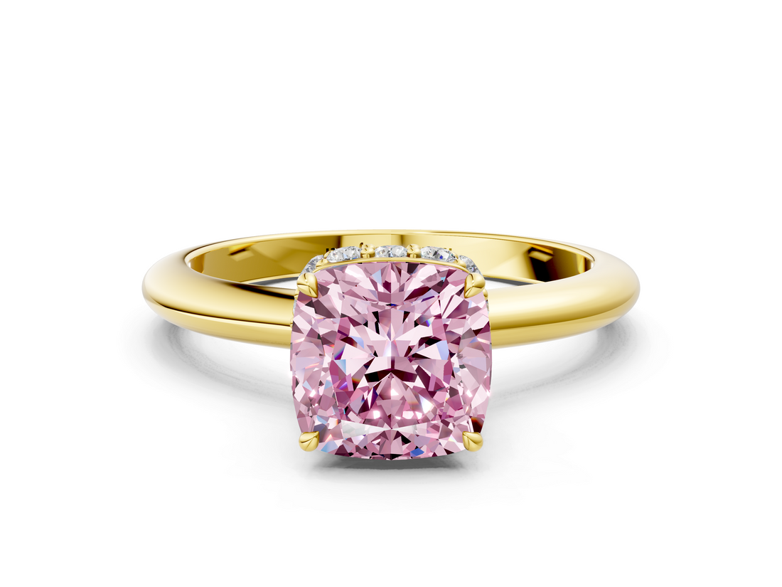 Yellow gold Fancy Pink Cushion  Brilliant Solitaire Engagement Ring with Six-Prong Setting and Classic Band_20