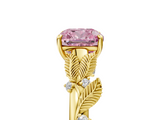 Yellow gold Fancy Pink Cushion  Brilliant Solitaire with Leaf Motif Band and Four-Prong Setting_68