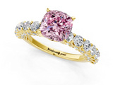 Yellow gold Fancy Pink Cushion  Brilliant Solitaire with Pavé Band and Four-Prong Setting_42