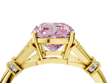Yellow gold Fancy Pink Cushion  Brilliant Solitaire with Pave Band and Four-Prong Setting_24