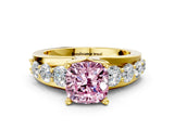Yellow gold Fancy Pink Cushion  Brilliant Solitaire with Side Stones on a Pave Band and Four-Prong Setting_24