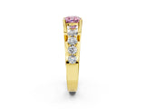 Yellow gold Fancy Pink Cushion  Brilliant Solitaire with Side Stones on a Pave Band and Four-Prong Setting_26