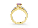 Yellow gold Fancy Pink Cushion  Brilliant Solitaire with Side Stones on a Pave Band and Four-Prong Setting_27