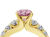 Yellow gold Fancy Pink Cushion  Brilliant Solitaire with Side Stones on a Pave Band and Four-Prong Setting_28