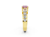 Yellow gold Fancy Pink Cushion  Brilliant Solitaire with Side Stones on a Pave Band and Four-Prong Setting_39