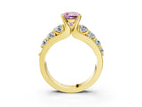 Yellow gold Fancy Pink Cushion  Brilliant Solitaire with Side Stones on a Pave Band and Four-Prong Setting_40