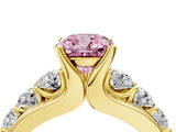 Yellow gold Fancy Pink Cushion  Brilliant Solitaire with Side Stones on a Pave Band and Four-Prong Setting_41
