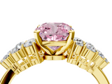 Yellow gold Fancy Pink Cushion  Cluster Diamond Engagement Ring with Pavé Band and Four-Prong Setting_56