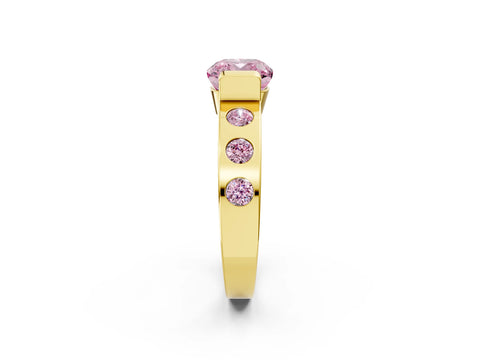 Yellow gold Fancy Pink Cushion Cut Brilliant Channel-Set Diamond Ring with Bezel Prong Setting_2