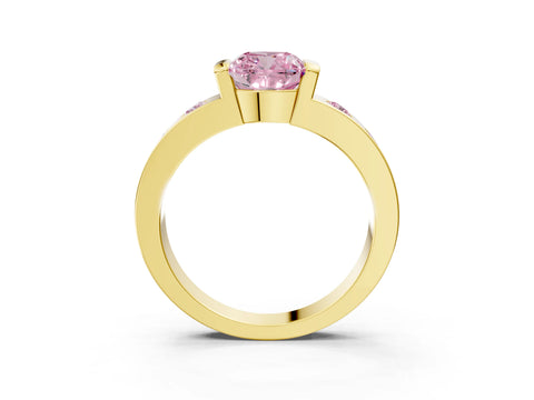 Yellow gold Fancy Pink Cushion Cut Brilliant Channel-Set Diamond Ring with Bezel Prong Setting_3