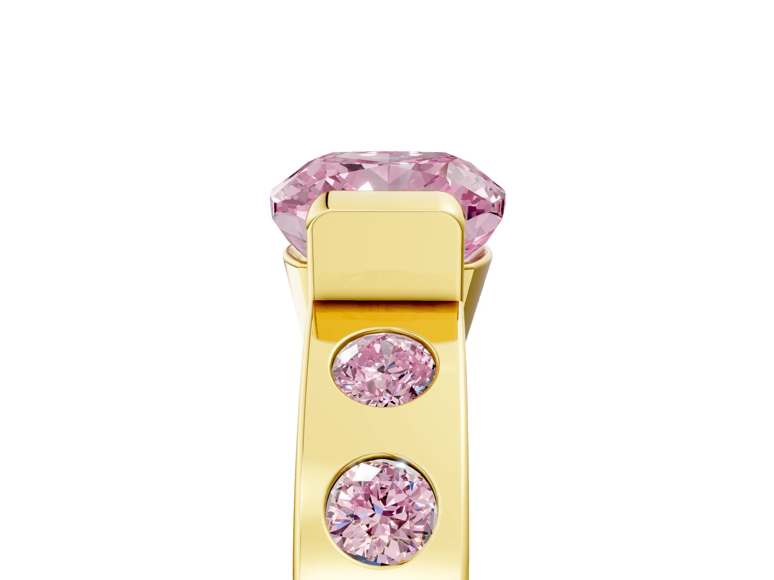 Yellow gold Fancy Pink Cushion Cut Brilliant Channel-Set Diamond Ring with Bezel Prong Setting_5
