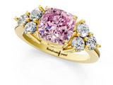 Yellow gold Fancy Pink Cushion Cut Brilliant Diamond Cluster Accent Solitaire Ring with Prong Setting_1