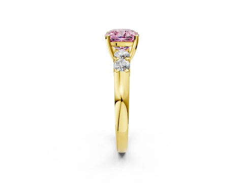 Yellow gold Fancy Pink Cushion Cut Brilliant Diamond Five-Stone Engagement Ring with Prong Setting on a Classic Band_5