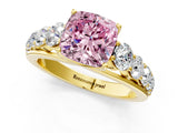 Yellow gold Fancy Pink Cushion Cut Brilliant Diamond Pavé Band with Six-Prong Setting_1