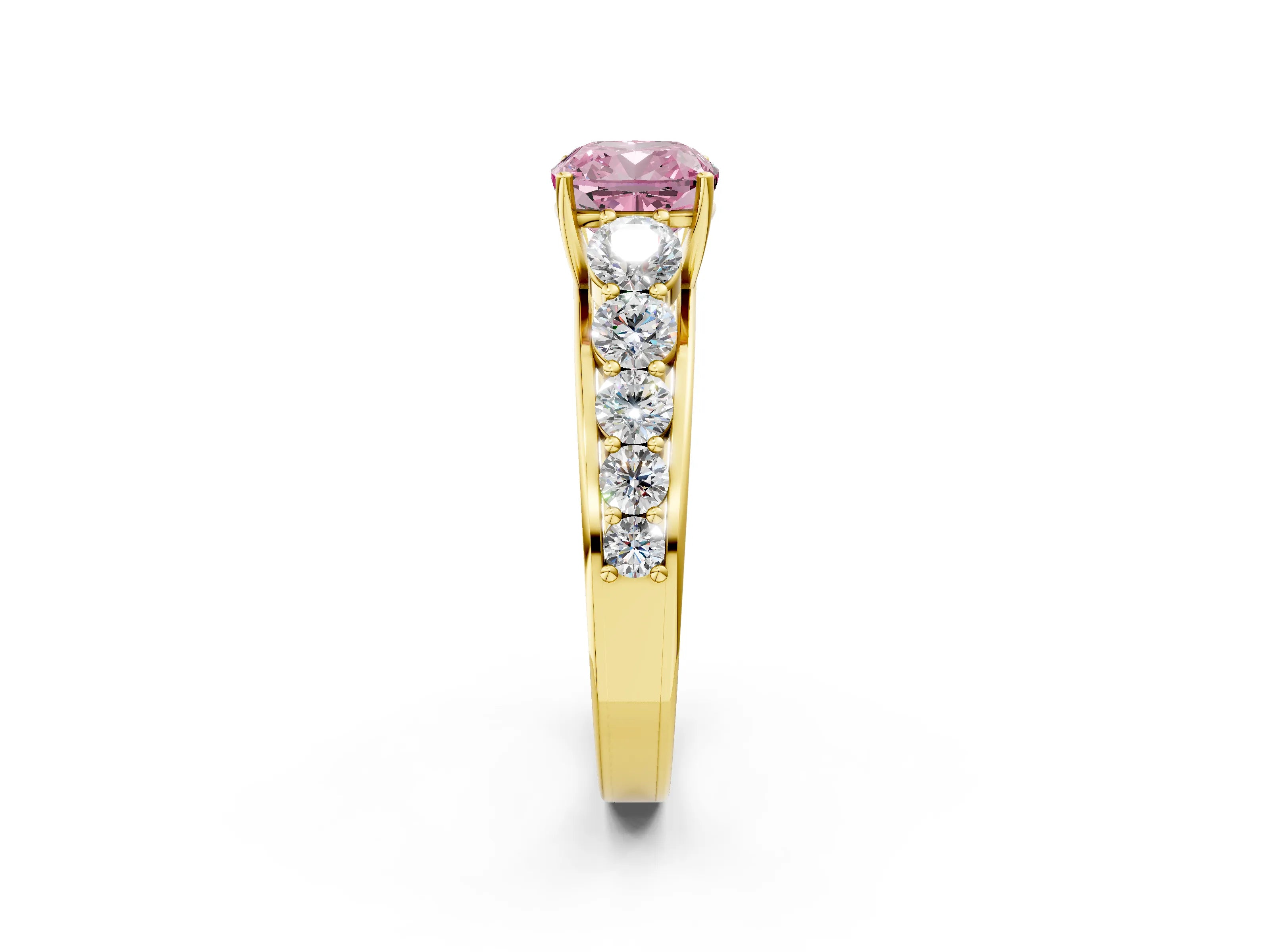 Yellow gold Fancy Pink Cushion Cut Brilliant Diamond Pavé Band with Six-Prong Setting_2