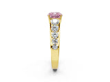 Yellow gold Fancy Pink Cushion Cut Brilliant Diamond Pavé Band with Six-Prong Setting_2