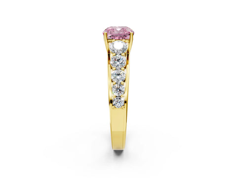 Yellow gold Fancy Pink Cushion Cut Brilliant Diamond Pavé Band with Six-Prong Setting_2
