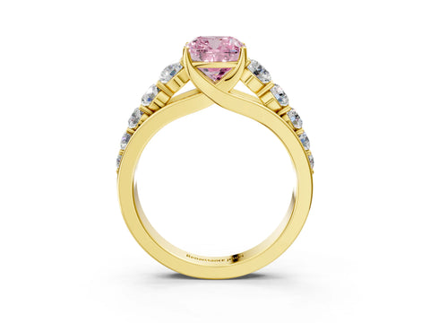 Yellow gold Fancy Pink Cushion Cut Brilliant Diamond Pavé Band with Six-Prong Setting_3