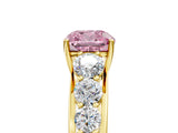 Yellow gold Fancy Pink Cushion Cut Brilliant Diamond Pavé Band with Six-Prong Setting_5