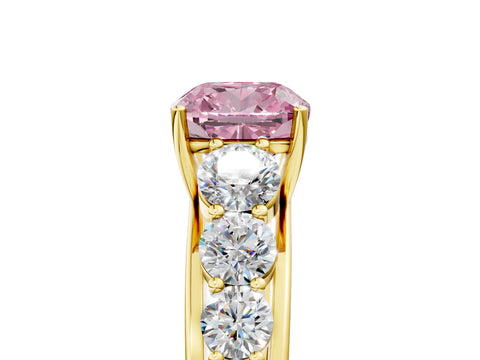 Yellow gold Fancy Pink Cushion Cut Brilliant Diamond Pavé Band with Six-Prong Setting_5
