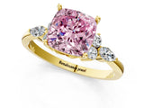 Yellow gold Fancy Pink Cushion Cut Brilliant Diamond Solitaire Ring with Pear Side Stones and Four-Prong Setting_4