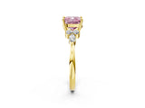 Yellow gold Fancy Pink Cushion Cut Brilliant Diamond Solitaire Ring with Pear Side Stones and Four-Prong Setting_5