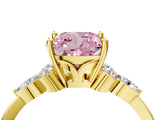 Yellow gold Fancy Pink Cushion Cut Brilliant Diamond Solitaire Ring with Pear Side Stones and Four-Prong Setting_7